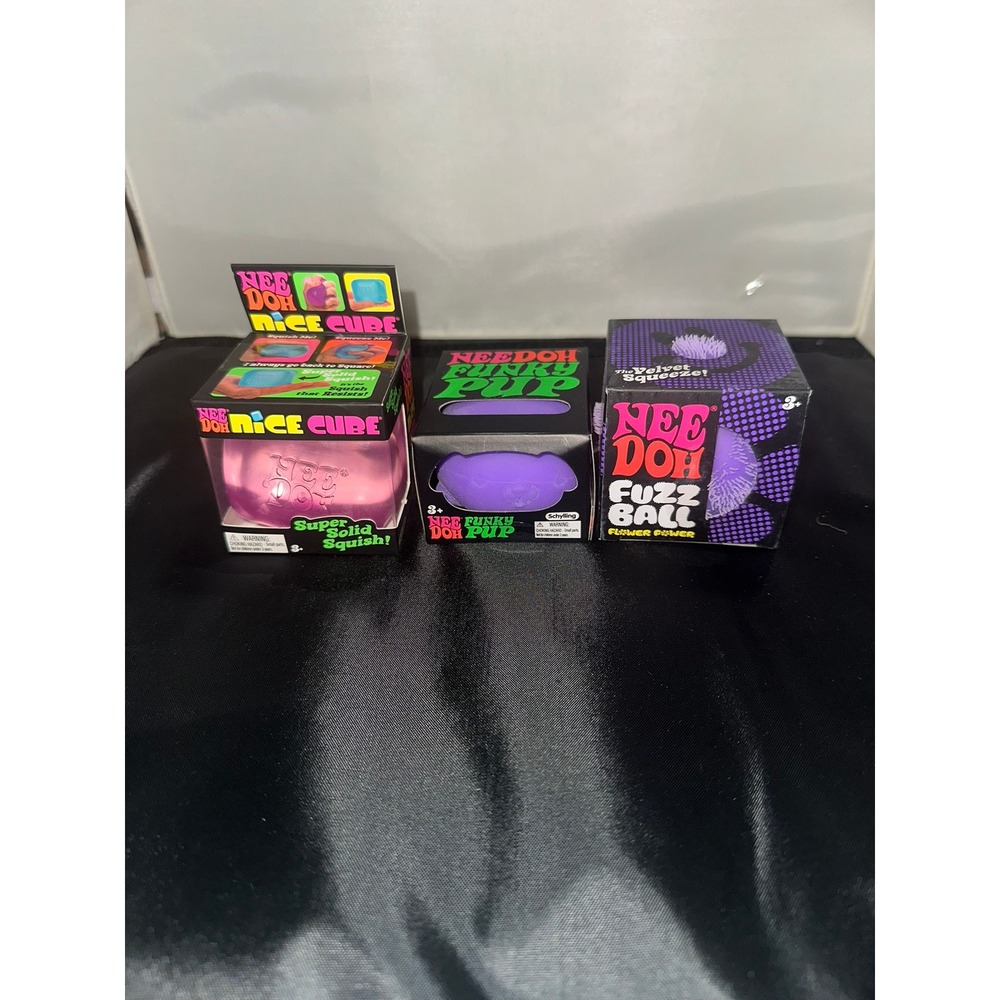 Schylling NeeDoh Bundle Nice Cube Funky Pup Fuzz‎ Ball Pink Purple Sensory Toys